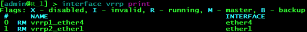 Статус vrrp-интерфейсов на маршрутизаторе R1