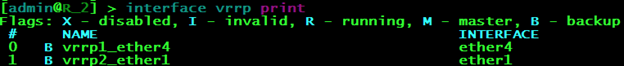 Статус vrrp-интерфейсов на маршрутизаторе R2