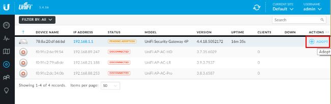 Ввод USG под управление контроллера UniFi