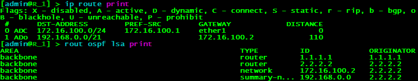 Таблица маршрутизации и LSDB на R1 с суммированием диапазона 192.168.0.0/21
