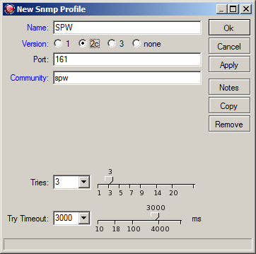 Добавление профиля SNMP